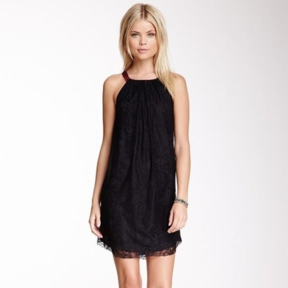 NEW! PATTERSON J. KINCAID PJK Black Vena Halter Lace Dress - Size XS